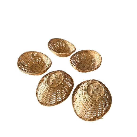 5 Vintage Natural Small Woven Baskets Oval Wicker Storage Fruit Snack Bowls - Picture 10 of 16